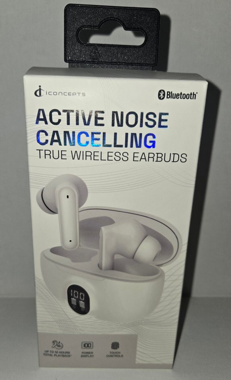 iConcepts Active Noise Cancelling True Wireless Bluetooth Earbuds White ANC